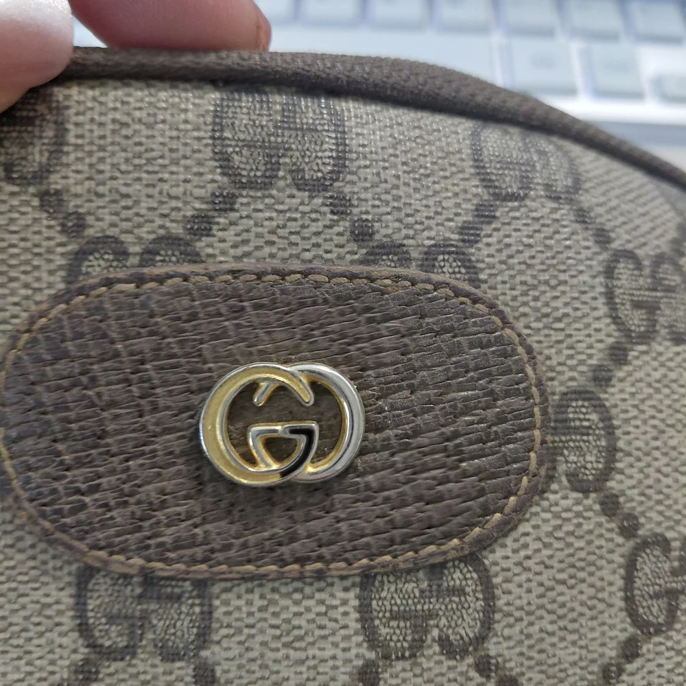 Gucci Beige and Brown GG Logo Cosmetic Case